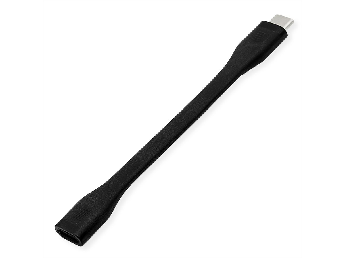 ROLINE USB4 Gen3x2 kabel, Emark, plat, C-C, Male/Female, 40Gbit/s, 100W, zwart, 11,5 cm