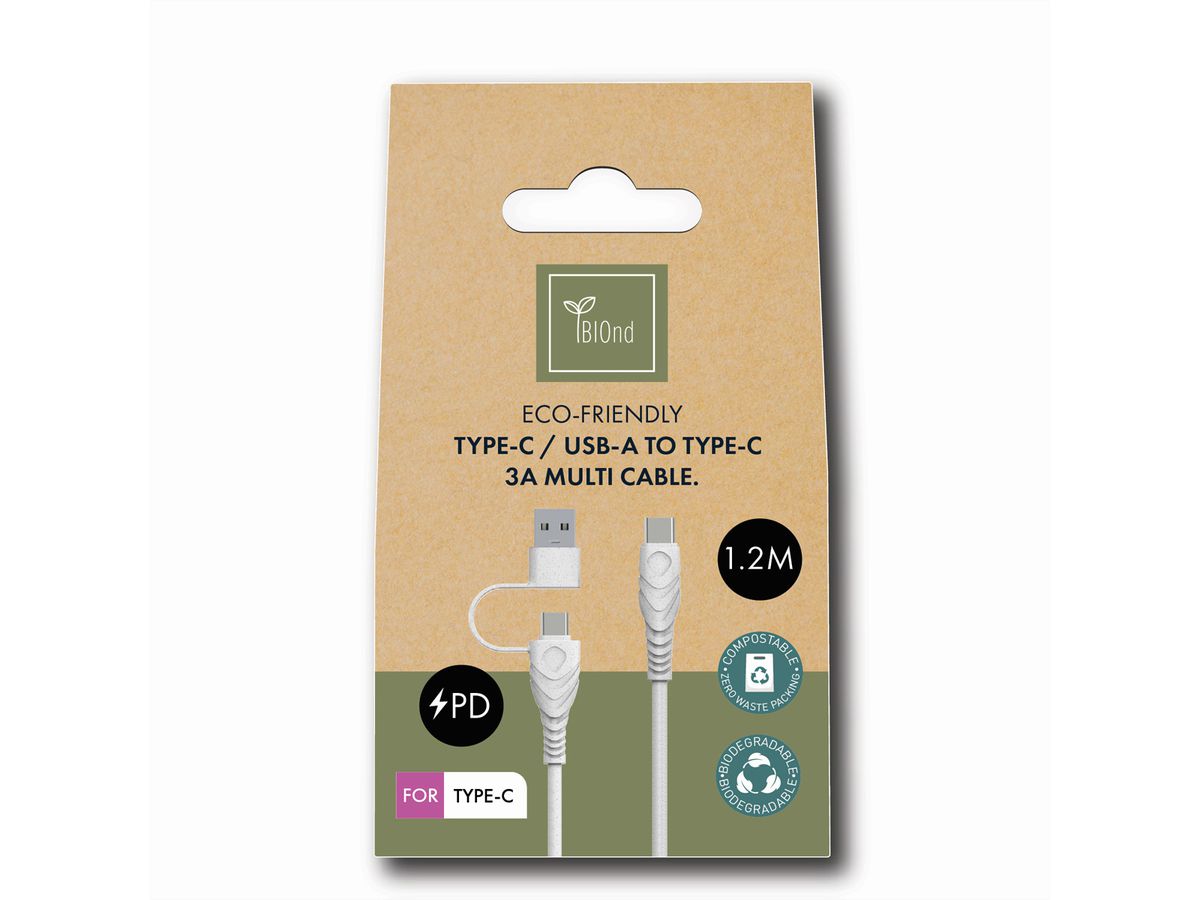 BIOnd BIO-CT-TC USB-C naar Type-C+A 3A Kabel , 1,2 m