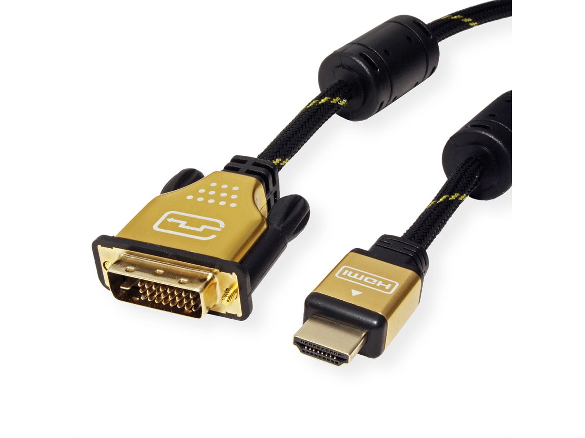 ROLINE GOLD Monitorkabel DVI - HDMI, M-M, (24+1) dual link, Retail Blister, 2 m