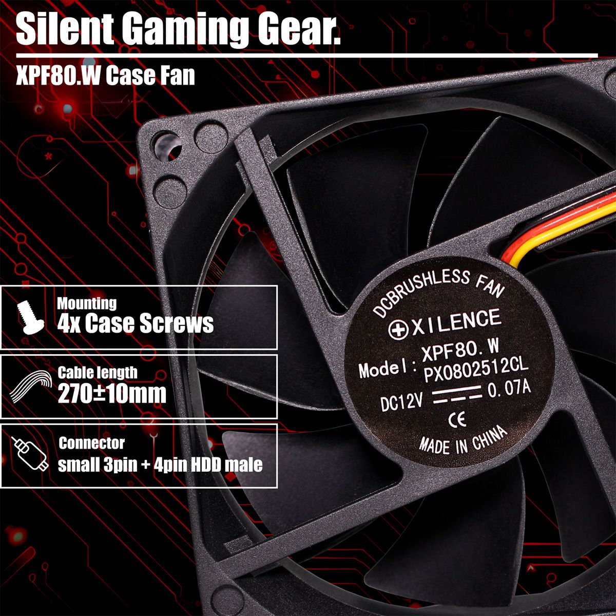 Xilence XPF80.W 80mm Ventilator voor pc-behuizing, 3PIN, White Box