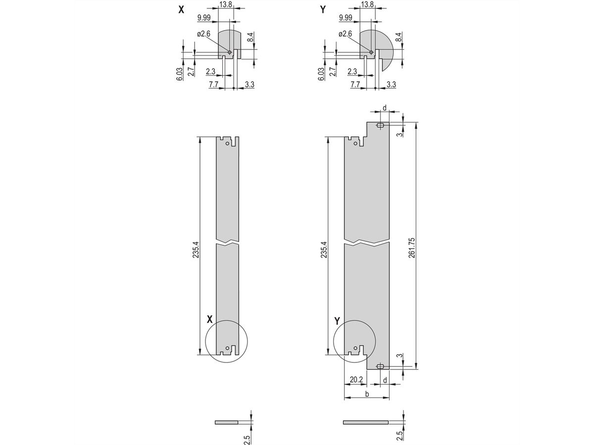 SCHROFF-insteekmodule voor niet-afgeschermd frontpaneel voor IEL, IET, type 2 handgreep, 6 HE, 10 HE, 2,5 mm, Al, geanodiseerd vooraan, geleidend achteraan