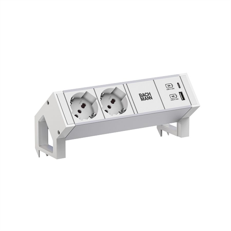 BACHMANN DESK2 ALU WHITE 2xP40 1xUSB A/C 22W 0,2m GST18