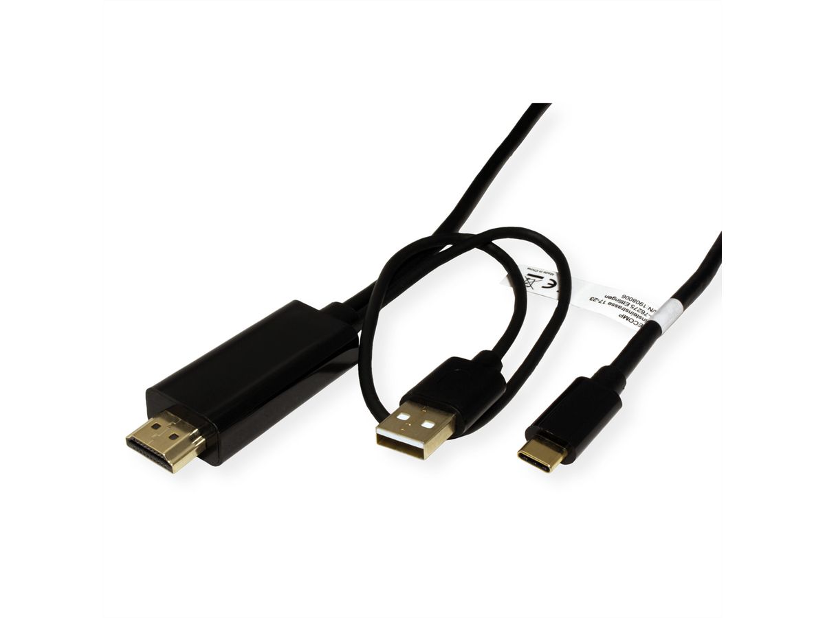 ROLINE USB type C - HDMI + USB A adapterkabel, M/M, 2 m