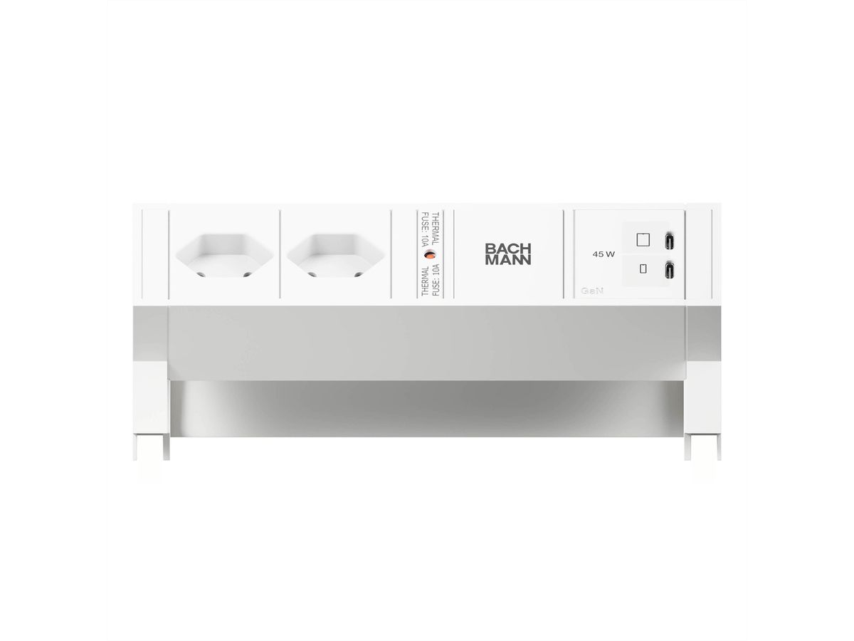 BACHMANN DESK2 white 2xCH 90°, 1x USB C/C 45W L=0.2m RAL9010