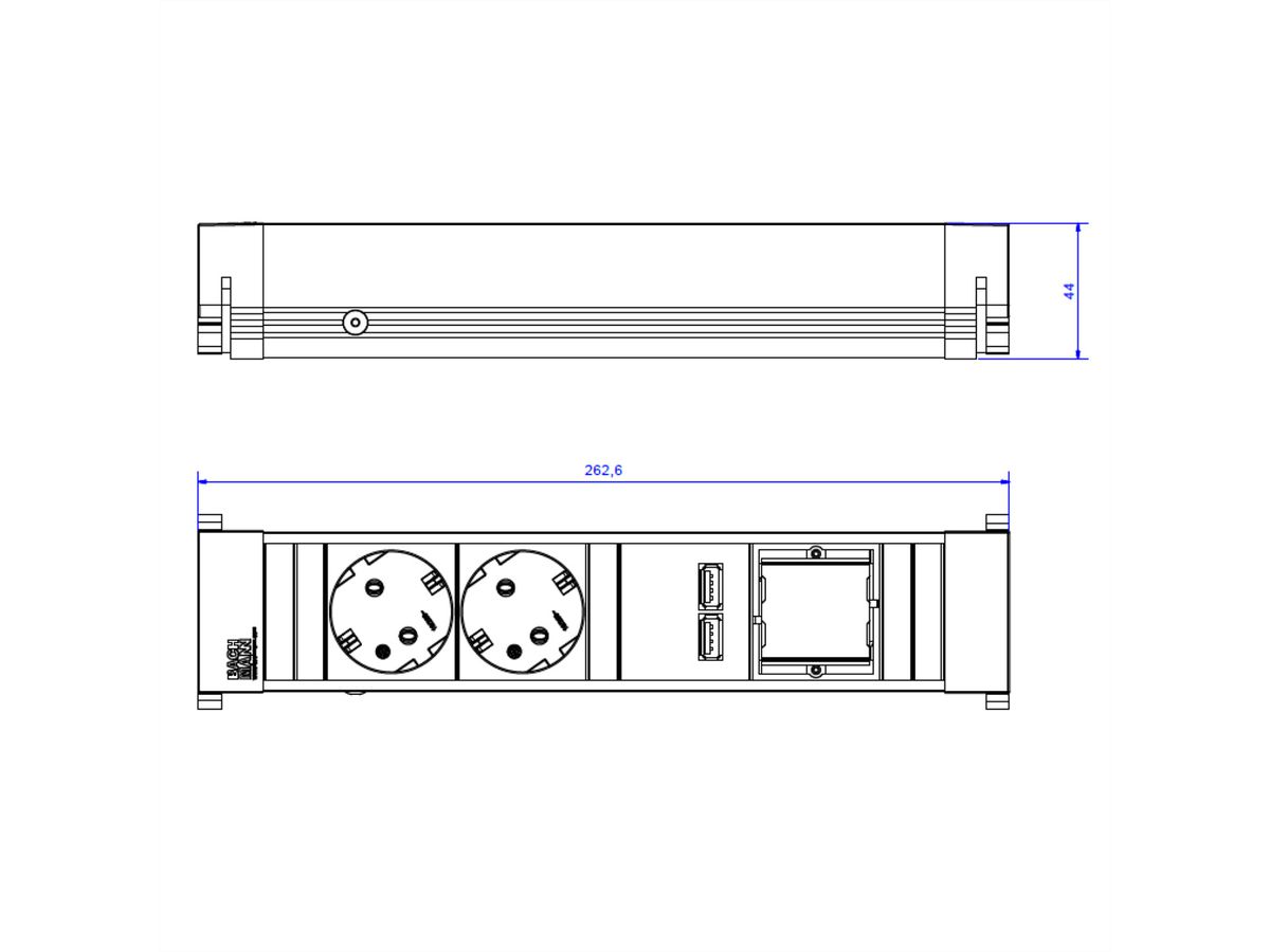 BACHMANN CONFERENCE TOP FRAME Medium inbouw stekkerdoos 2x geaard contact 2x USB-oplader 1 xABD