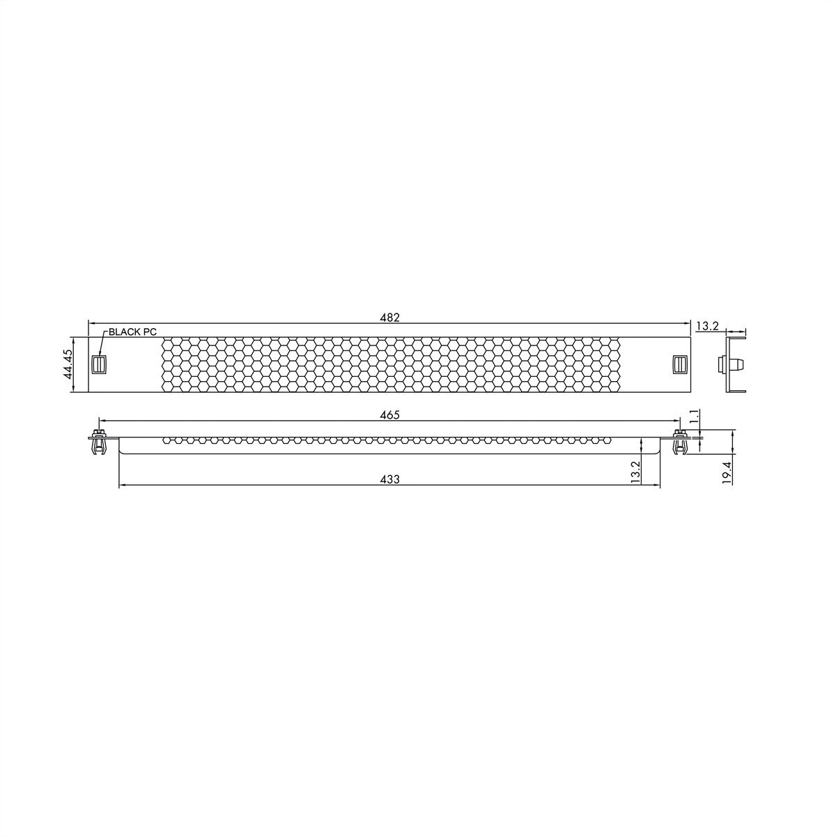 VALUE 19" Perforated Ventilation Mesh Panel, Snap-in, 1U, Metal, black