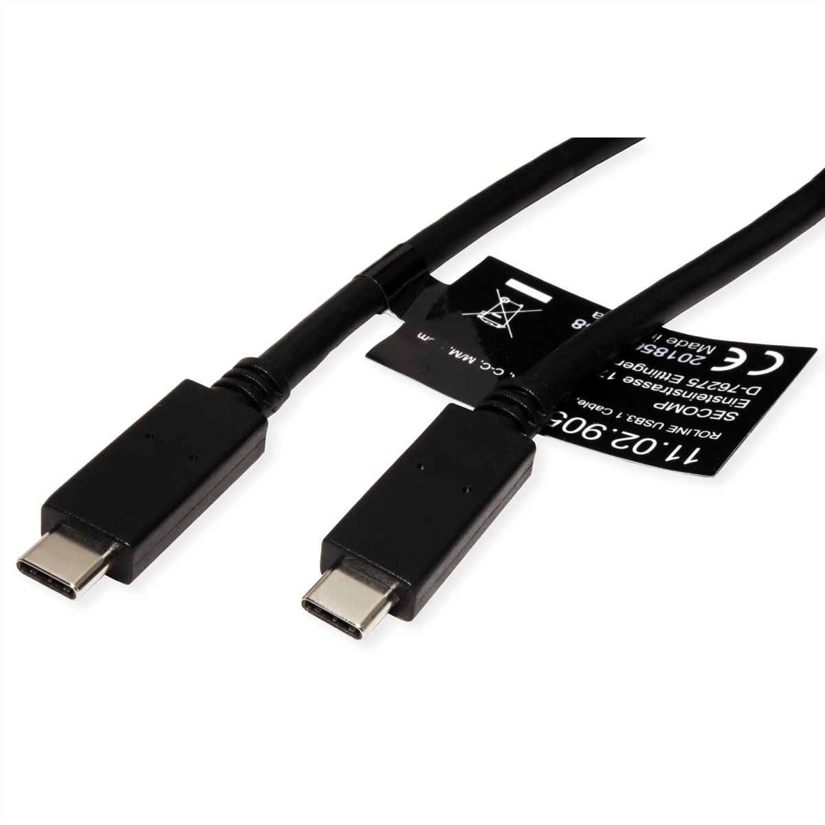 ROLINE USB 3.2 Gen 2 kabel, met PD, C-C, M/M, 4K UHD-1, 10Gbit/s, Emark, 100W, zwart, 2 m