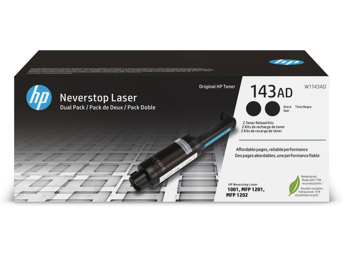 HP 143AD Dual Pack Black Original Neverstop Toner Reload Kit