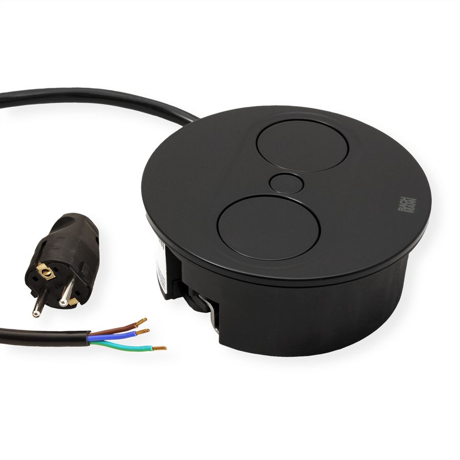 BACHMANN TWIST 2 1xUTE 1xUSB A/C 22W 2.0m AEH RAL9005 30GE round
