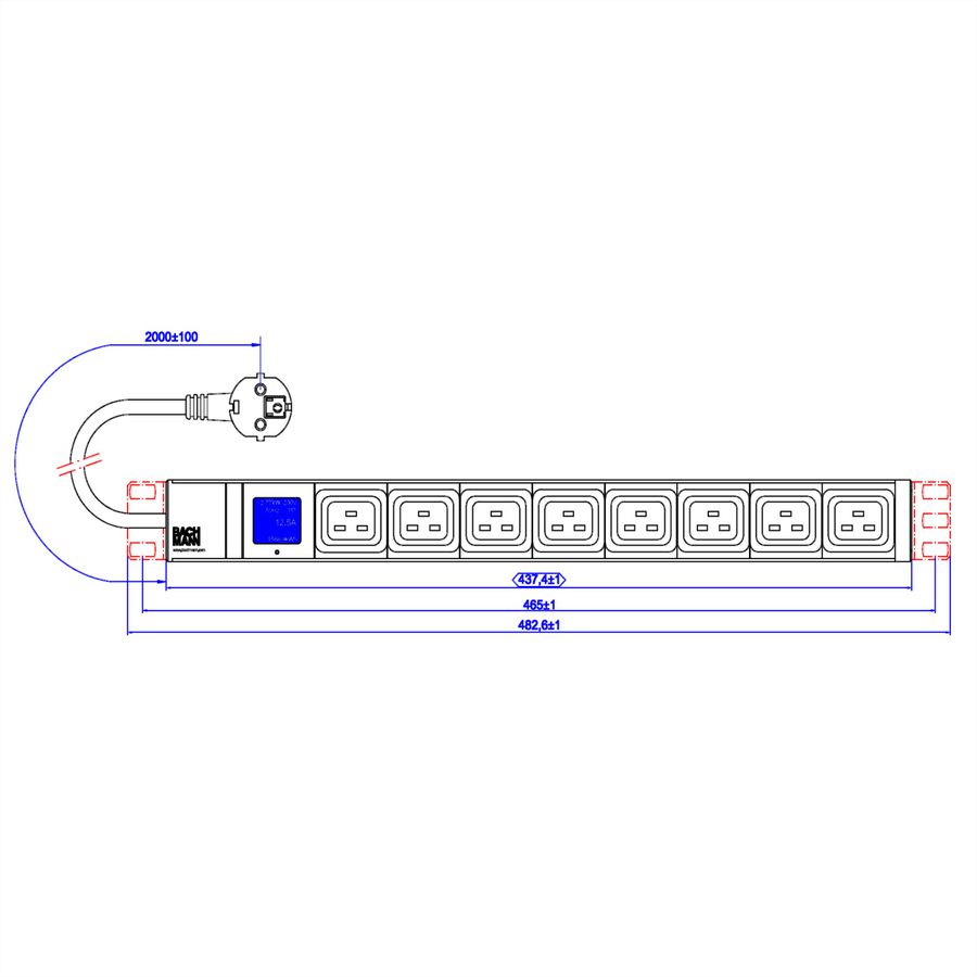 BACHMANN BN0500 19 inch 1U 8xC19, Power 2.0m CEE7/7