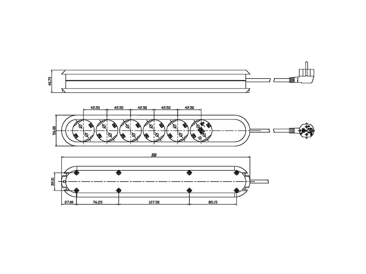 BACHMANN SMART stekkerdoos 6x geaard contact, zwart, 5 m