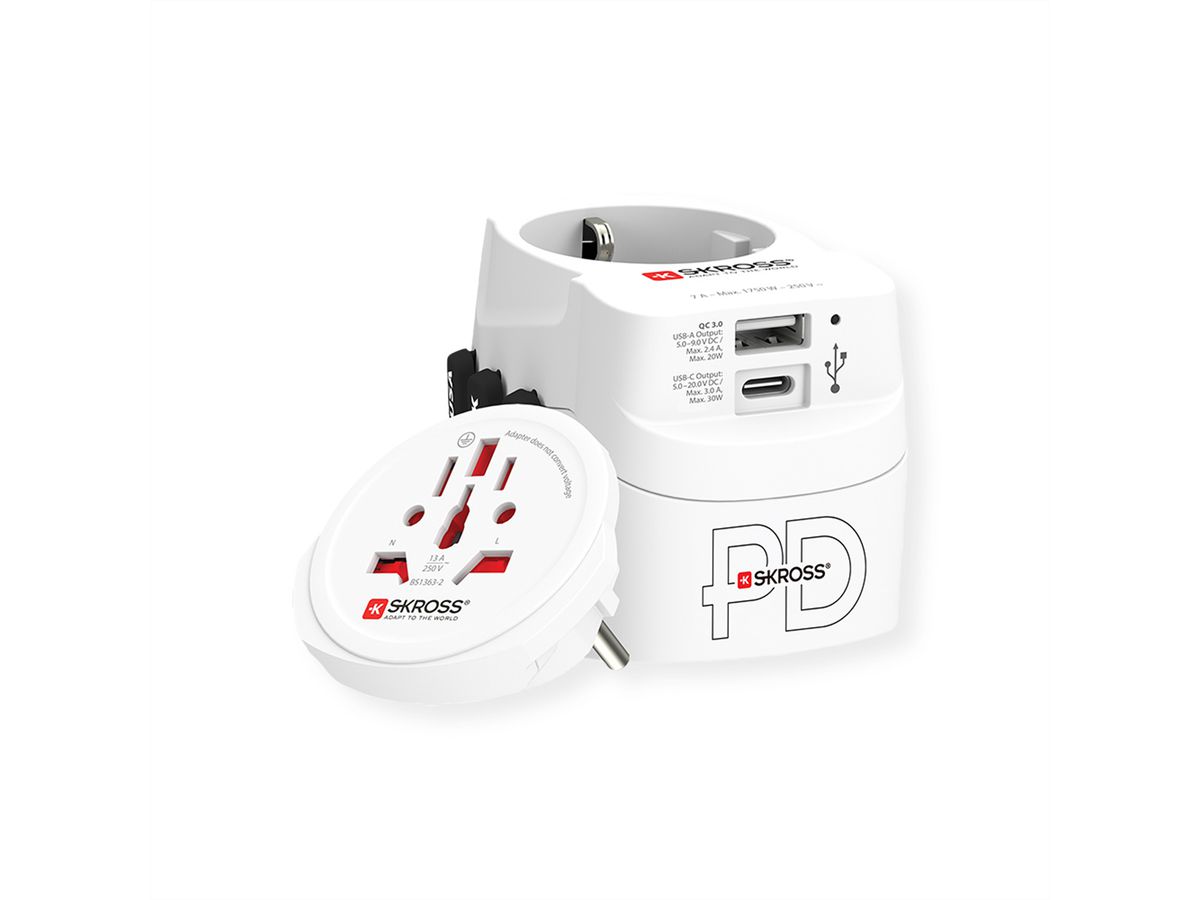 Skross PRO Light USB AC30PD World Travel Adapter, worldwide