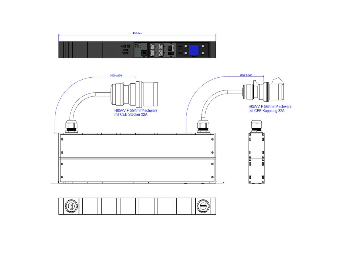BACHMANN BN3000 RCM XXLPROFIEL 3x32A, Meting per fase3mH05VV-F 5G4 CEE3x32A Lan