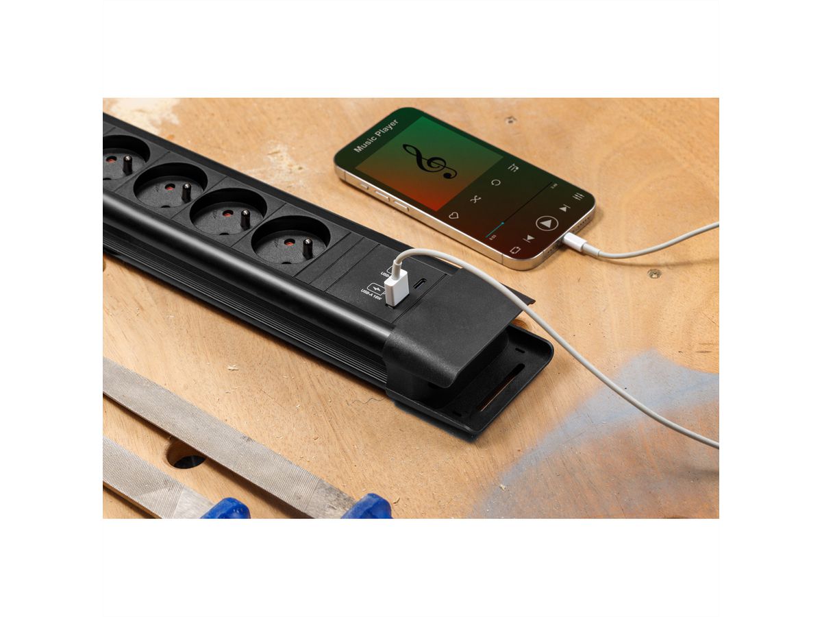 BACHMANN CONNECTUS 6xUTE, 1xSchalter 1xUSB A/C 22W 2,0m CEE7/7 Schwarz