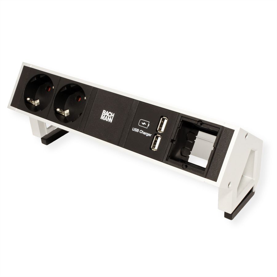 BACHMANN DESK2 2x earthing contact 1x USB charger 1x ABD GST18, white