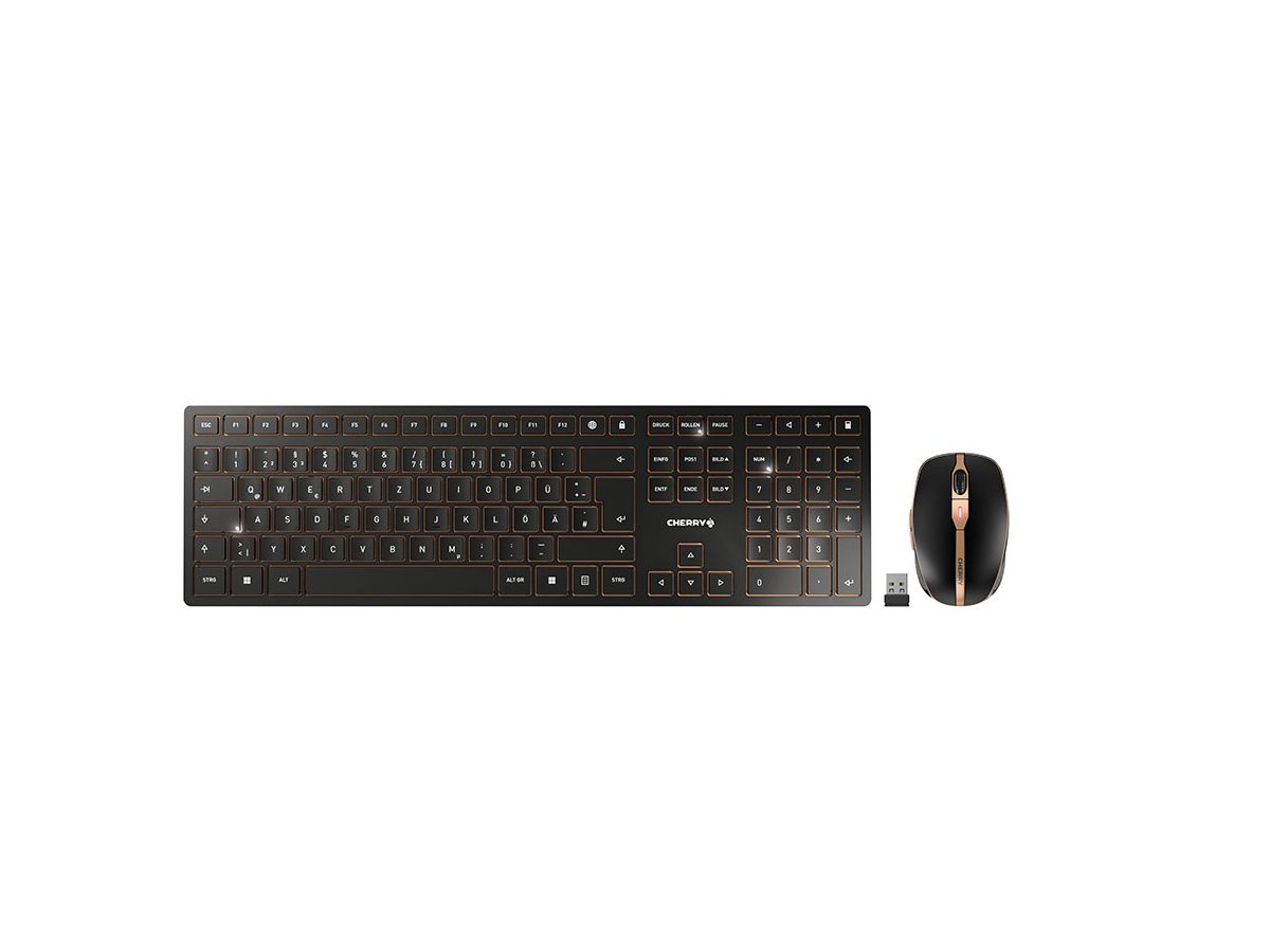 CHERRY DW 9100 SLIM keyboard Mouse included Universal RF Wireless + Bluetooth QWERTZ German Black