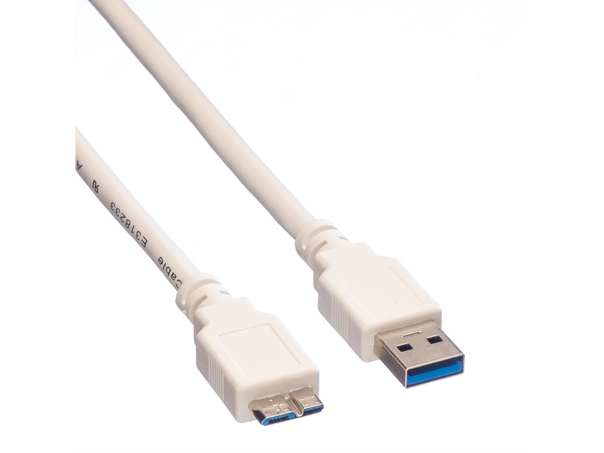 VALUE USB 3.2 Gen 1 Cable, A - Micro B, M/M, white, 3 m