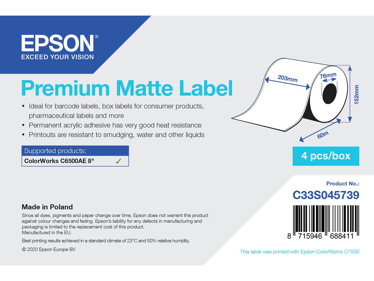 Epson Premium Matte Label - Continuous Roll: 203mm x 60m
