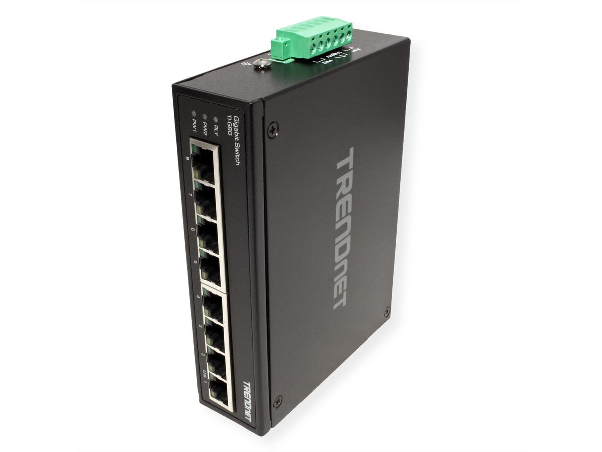 TRENDnet TI-G80 8-poorts geharde industriële gigabit DIN-rail switch