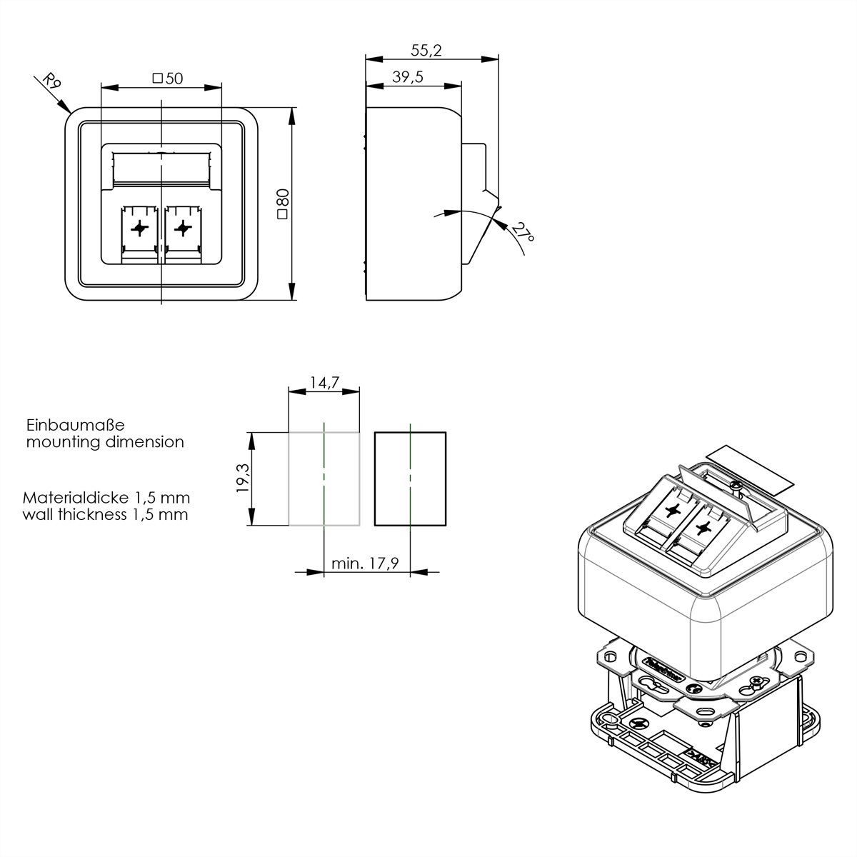 Opbouwdoos Modulehouder zuiver wit, 2-voudig