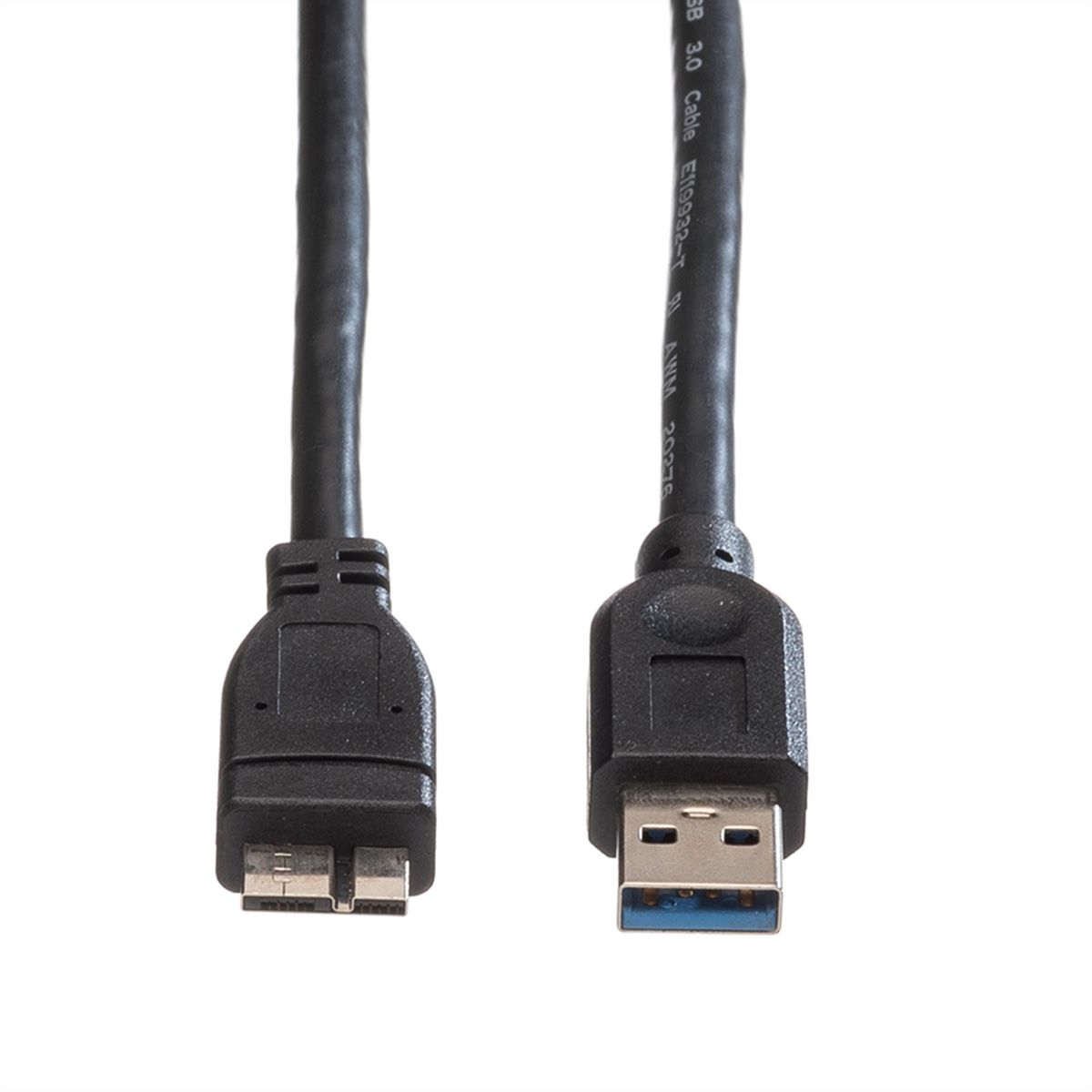ROLINE USB 3.2 Gen 1 kabel, type A M - Micro A M, zwart, 0,8 m