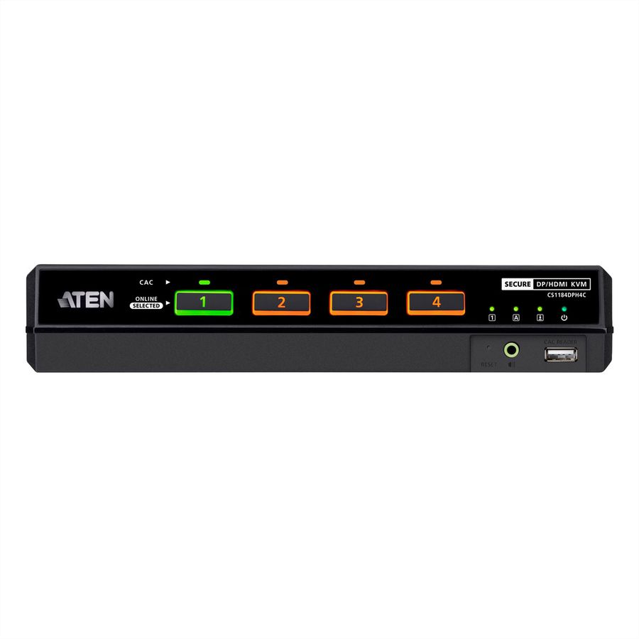 ATEN CS1184DPH4C 4-poorts USB 5K DP/HDMI, Universele beveiligde KVM-switch voor één scherm met kaartlezer