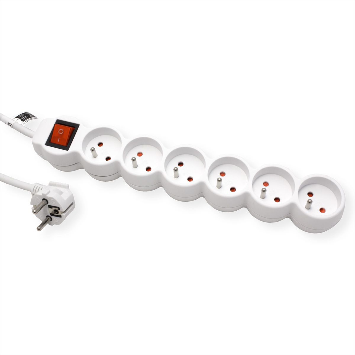 VALUE French Power Strip, 6-way, with illuminated Switch, white, 1.5 m