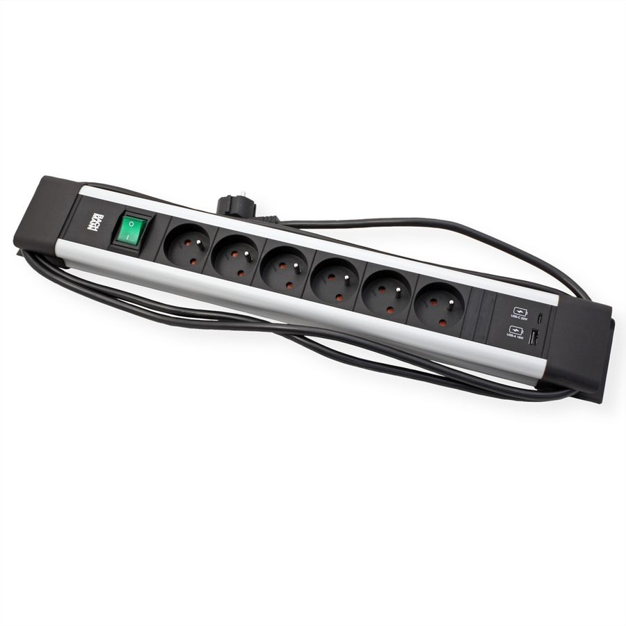 BACHMANN CONNECTUS 6xUTE, 1xSchalter 1xUSB A/C 22W 2,0m CEE7/7 Grau