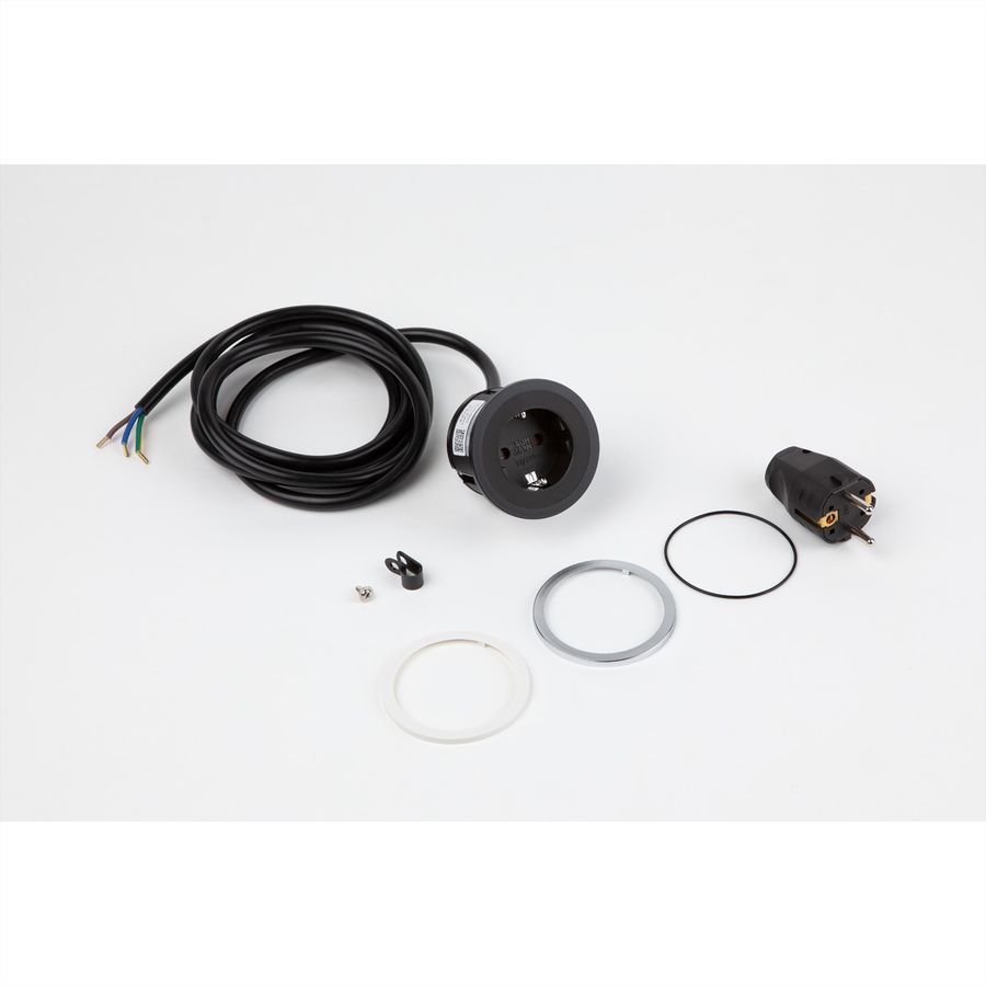 BACHMANN PIX 1x earthing contact, with earthing contact and decorative rings in white, black and stainless steel look, 2 m