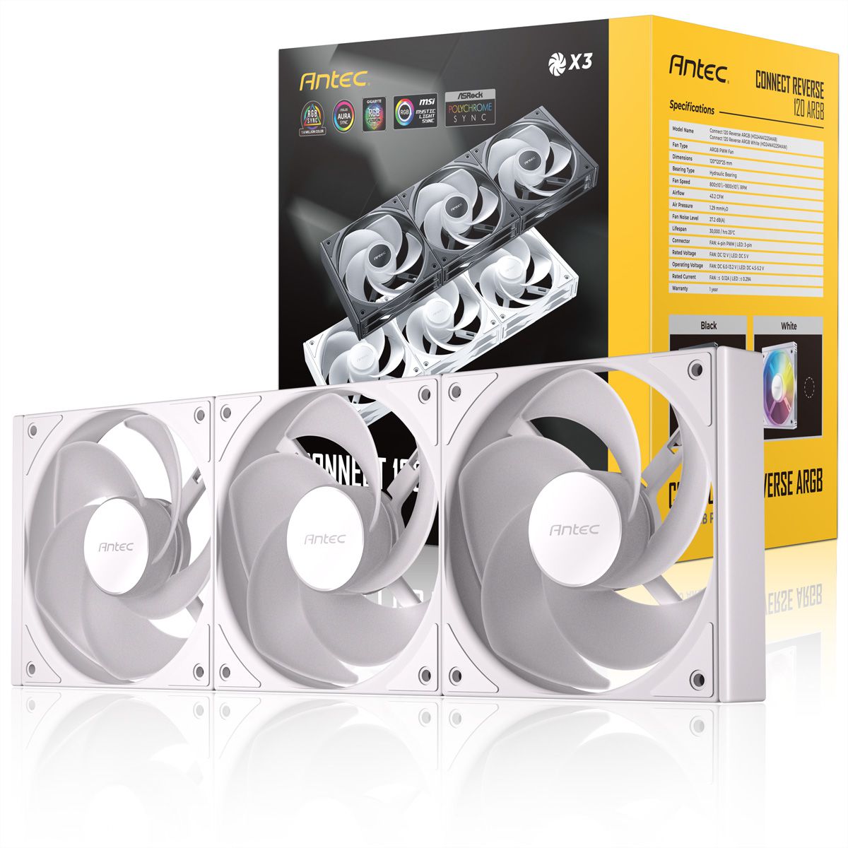 ANTEC C120R ARGB White PC Case Fan, 3-Pack, white