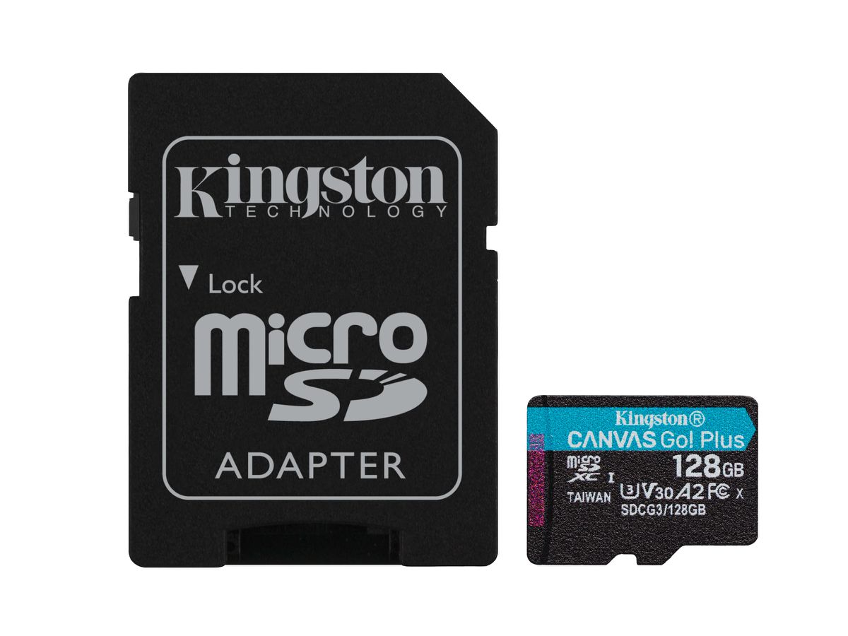 Kingston Technology 128GB microSDXC Canvas Go Plus 170R A2 U3 V30 kaart + ADP