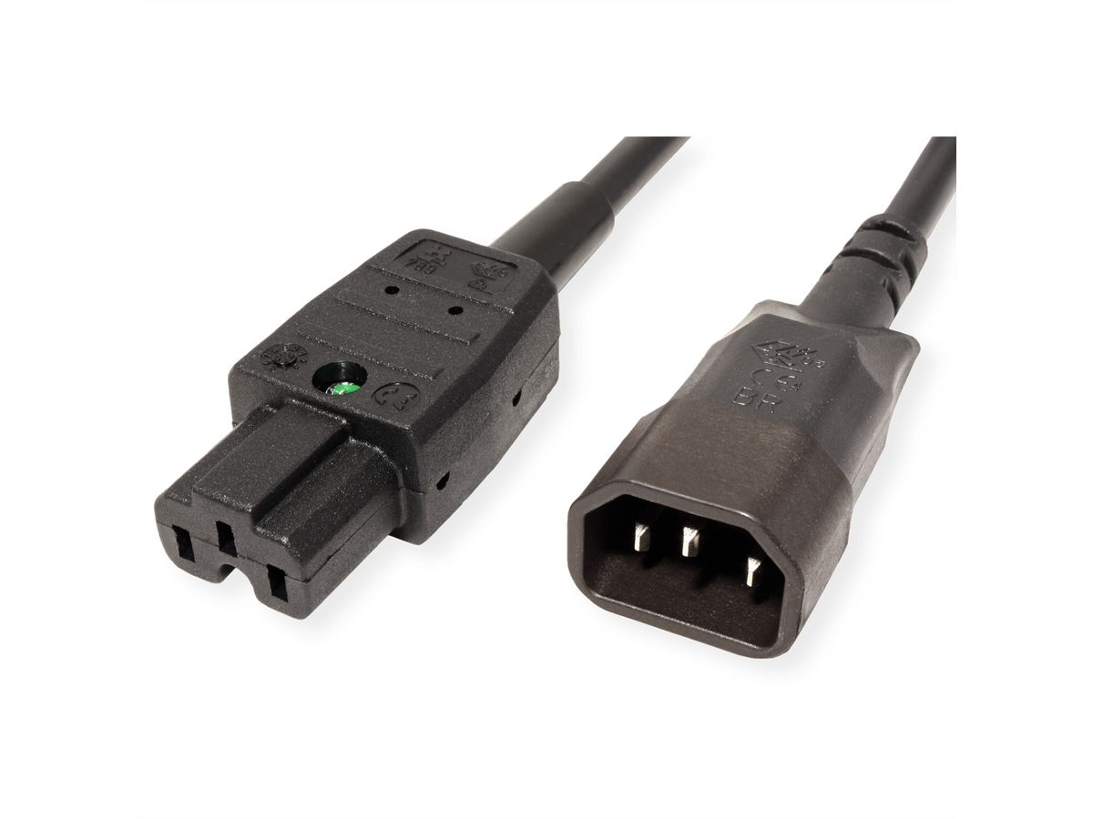 BACHMANN mains cable IEC plug to warm appliance coupling, IEC320 C14/C15, 3 m
