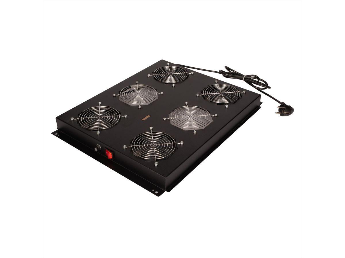 ROLINE 19-inch dakventilatorunit met 4 ventilatoren, AAN/UIT voor serverkast zwart