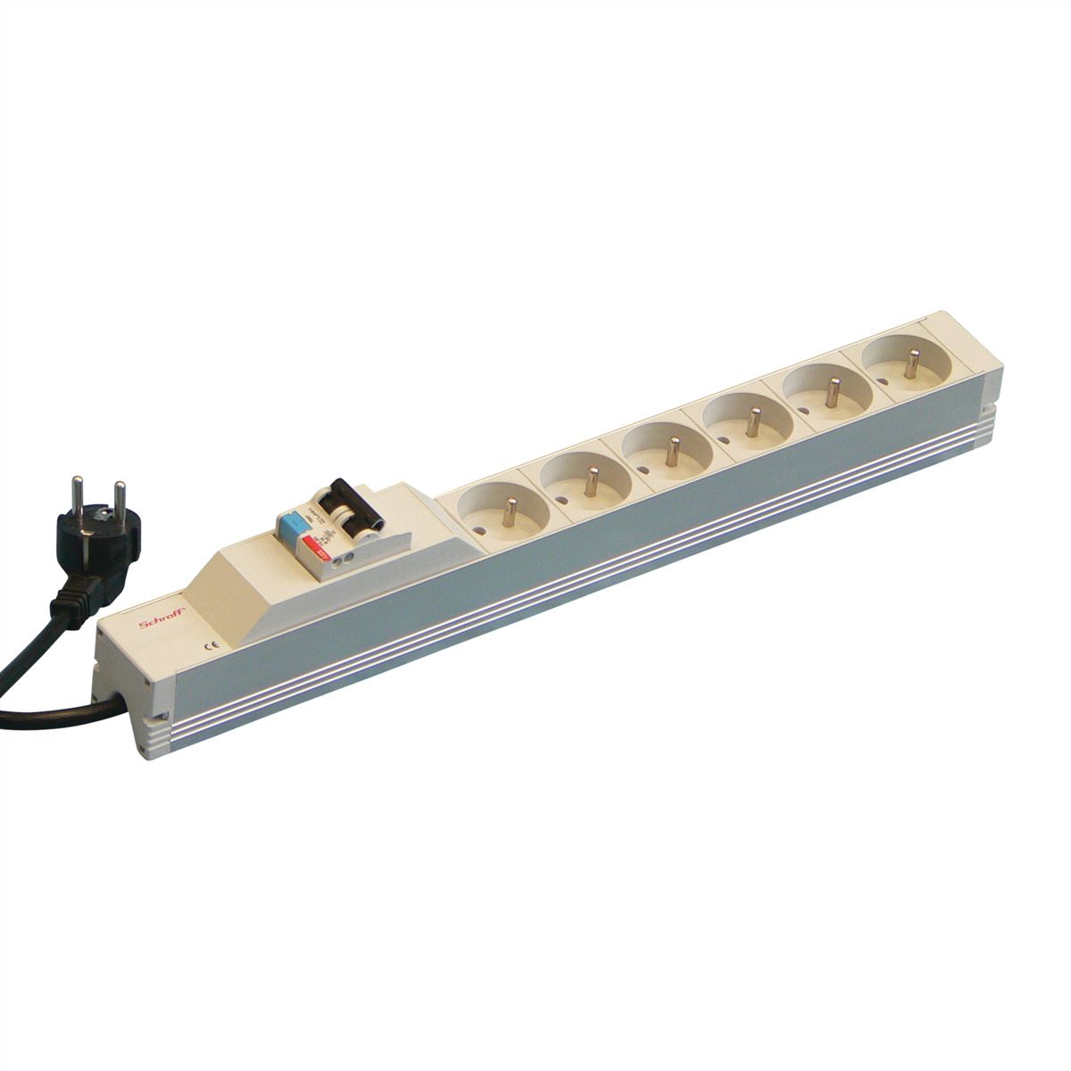 SCHROFF contactdoosstrook UTE, 6 contactdozen, 19", met randaarde en overstroombeveiliging