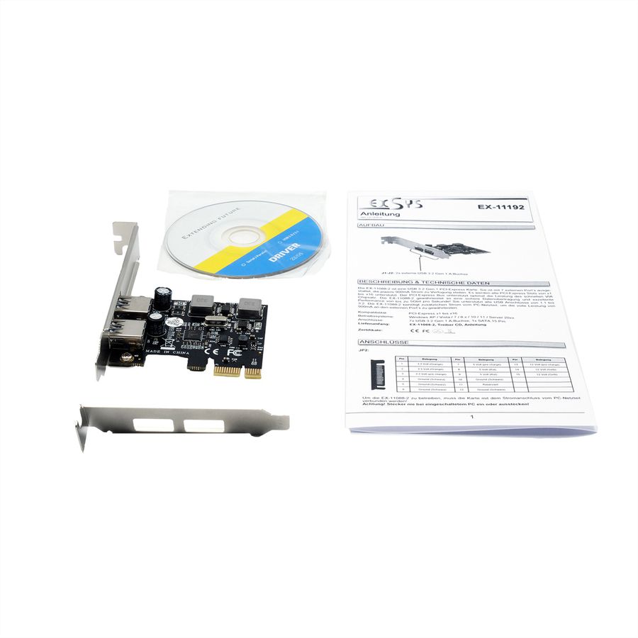 EXSYS EX-11192 2-Port USB 3.2 Gen 1 PCIe Karte mit Self Power