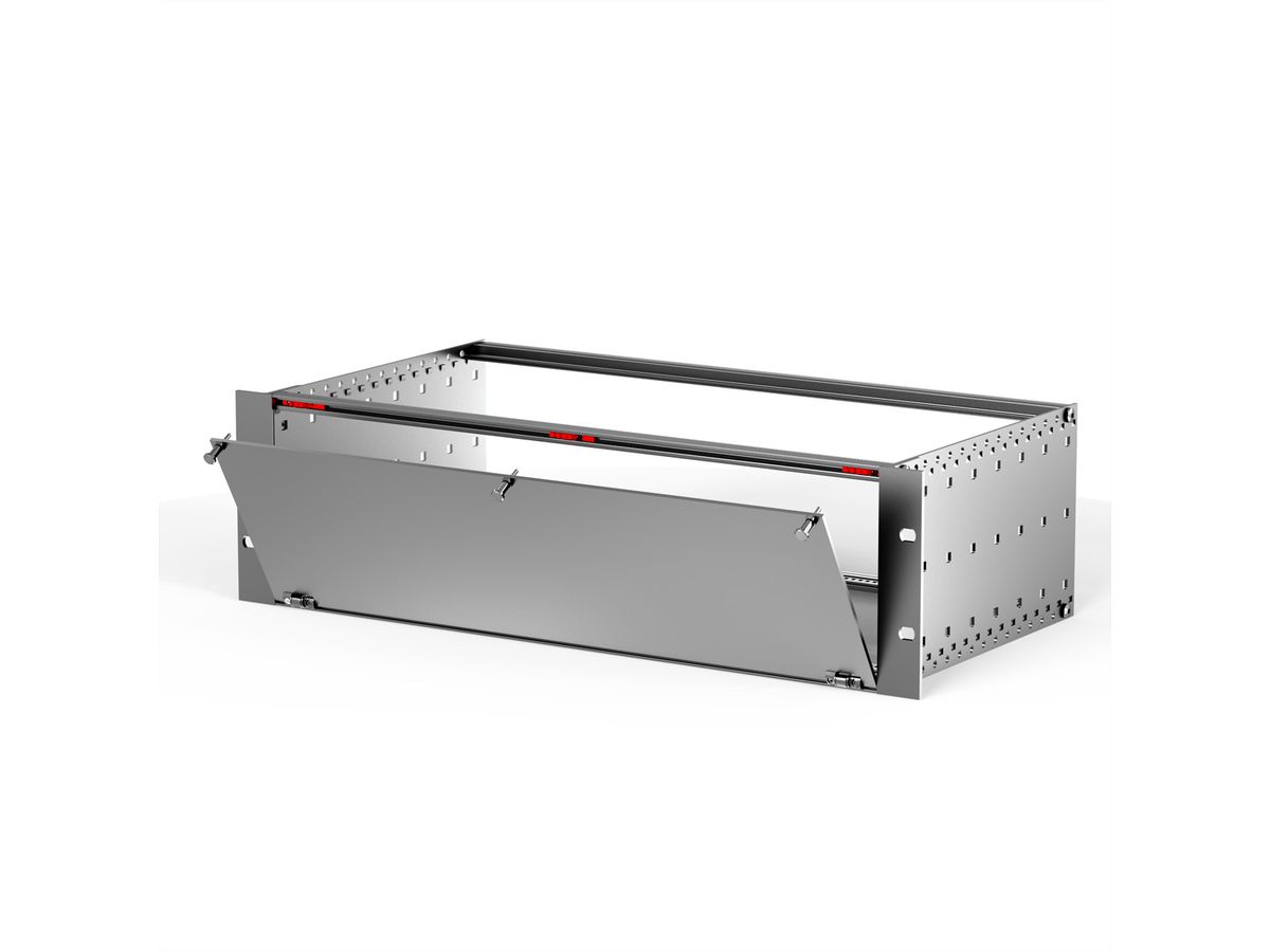 SCHROFF voorpanelen, niet afgeschermd, scharnierende bodem, 4 HE, 63 HP, 2,5 mm, Al, geanodiseerd