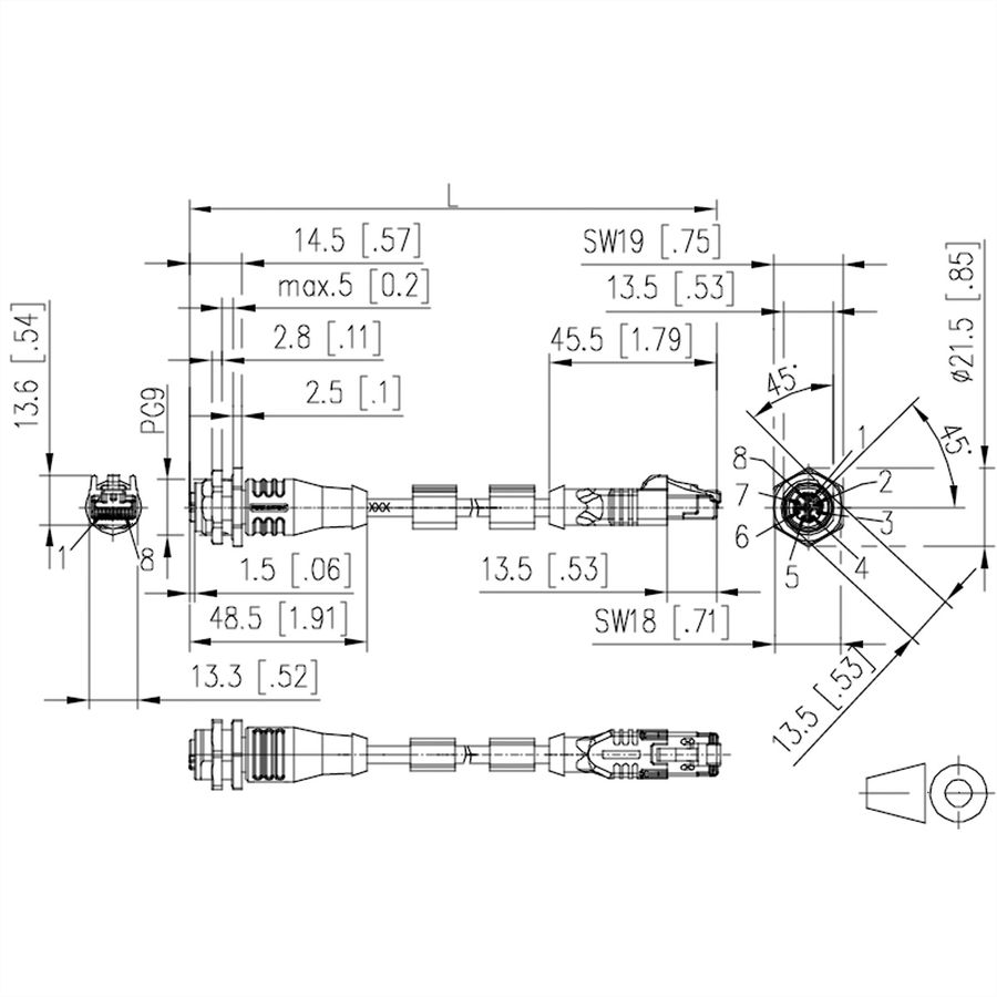 METZ CONNECT Verbindungsleitung M12 BU-RJ45 ST, 8-pol X-kodiert, gerade-gerade, 1 m