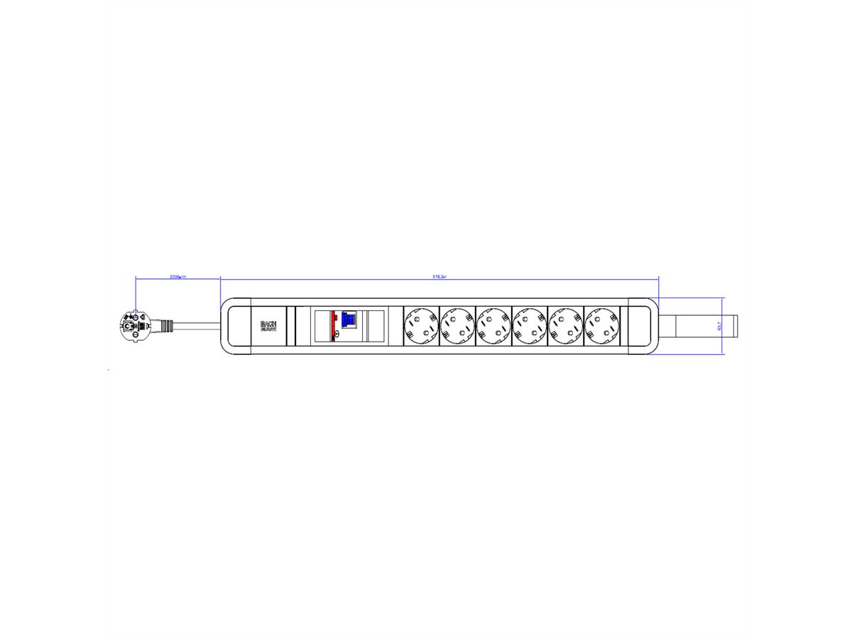 BACHMANN PRIMO 2 6xCEE7/3 1xFI with loop 2.0m CEE7/7 RAL5010