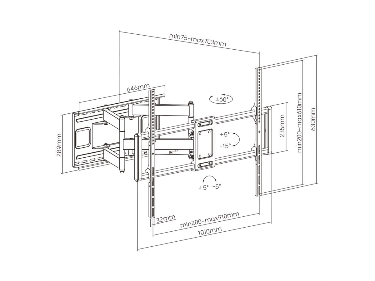 VALUE TV muurbeugel, flexibel , < 120 kg, < 304,8 cm / 120"