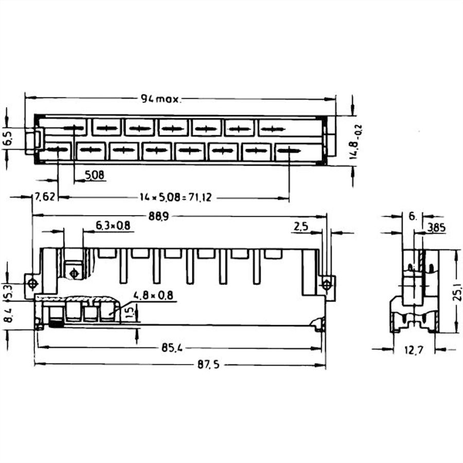 SCHROFF Stekker Type H, EN 60603, DIN 41612, Mannelijk, 15 Contacten, FASTON 6,3 mm