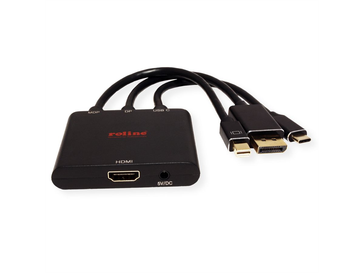 ROLINE adapterkabel Mini DisplayPort / DisplayPort / Type C - HDMI, Actief, 0,15 m