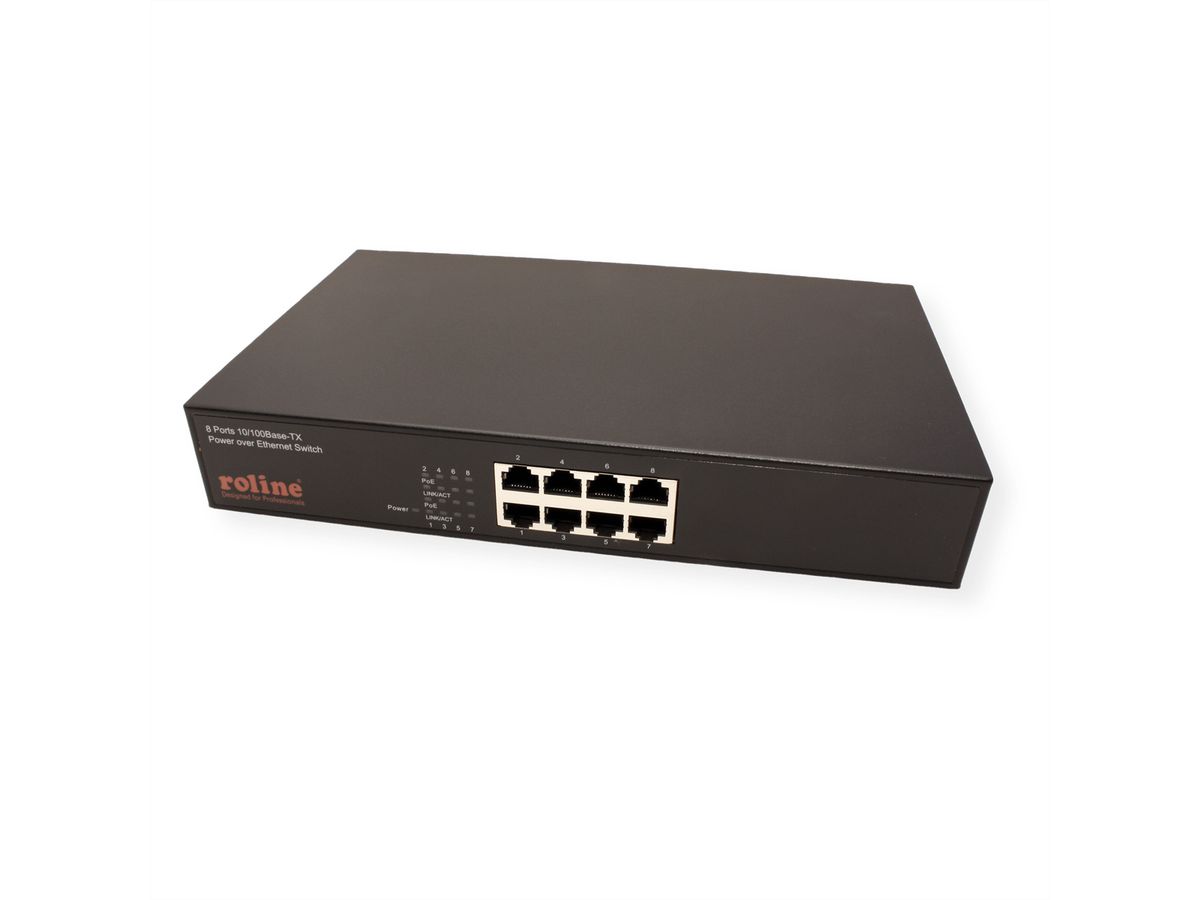 ROLINE PoE Fast Ethernet Switch, 8-Poorts, (8x PoE), 19" Inbouw