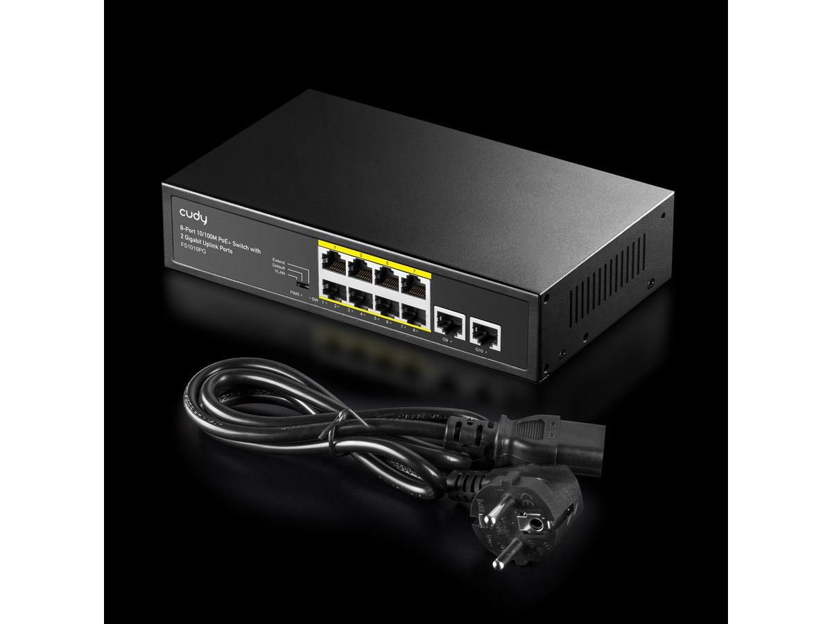 CUDY FS1010PG 8-Port 10/100M PoE+ Switch 2 Gigabit Uplink Ports 120W