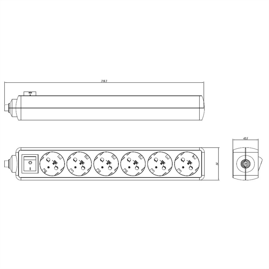 BACHMANN SELLY socket strip 6x earthing contact, switch, black, 1.5 m