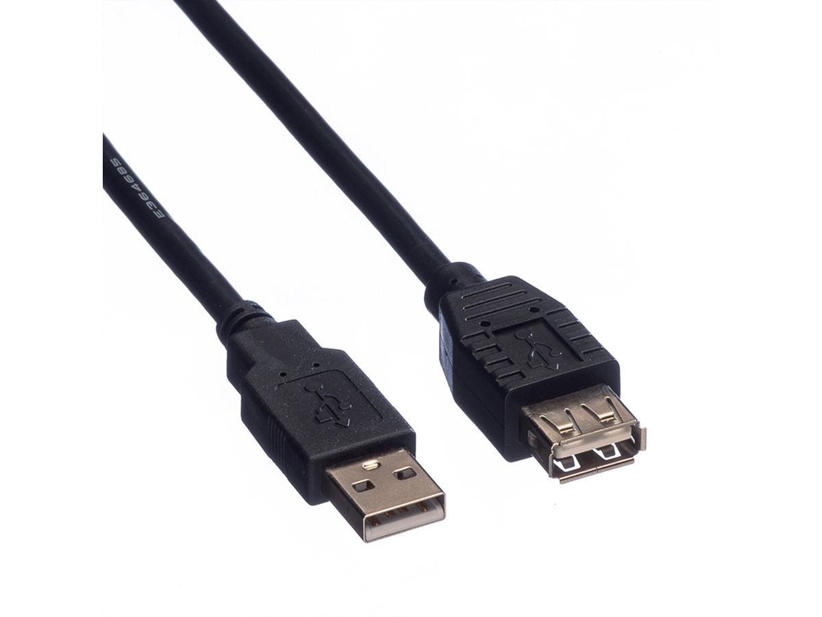 ROLINE USB 2.0 Kabel, type A-A, M/F, zwart, 0,8 m