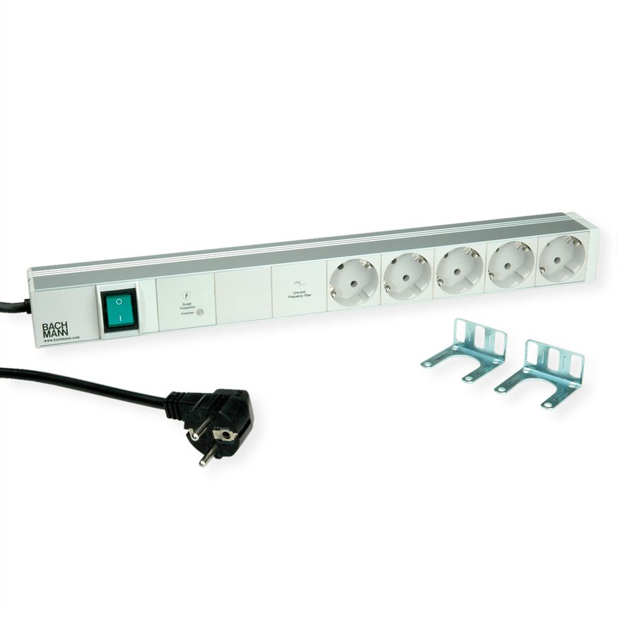 BACHMANN 19" 1U 5xCEE7/3 1xswitch 1xGVS-Plus 2,0m CEE7/7