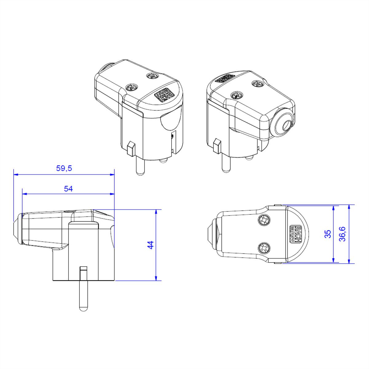 BACHMANN angled mounting plug grey, CEE 7/7 2-pole with earthing contact