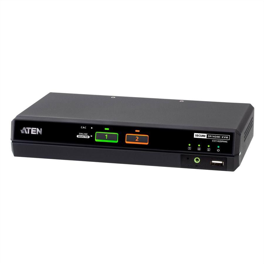 ATEN CS1142DPH4C 2-poorts USB 5K DP/HDMI , Universele Secure KVM-switch met twee schermen en kaartlezer