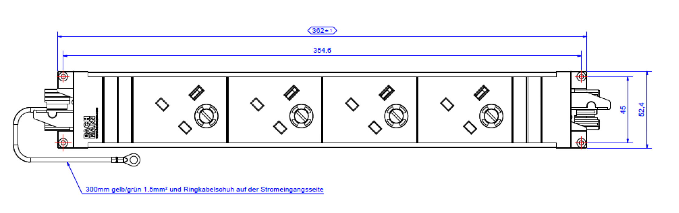 BACHMANN STAPPENSTEUN 4xUK 45° 3,15A GST18, zwart