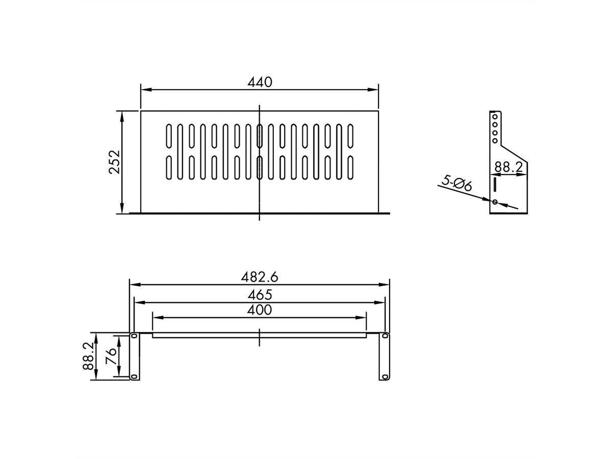 VALUE 19"-Fixed Shelf, 440 x 250mm, max. 15kg, 2U, U-Shape, black